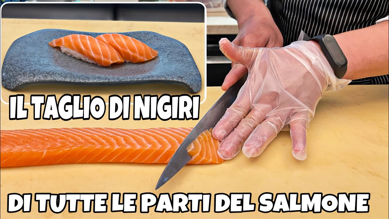 TAGLIO DI NIGIRI IN TUTTI LE PARTE DEL SALMONE