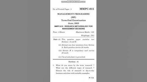 MMPC 015 question paper June 2023  #research #methodology #shorts