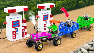 Diy tractor making mini Police Tractor Transporting Animals | diy mini Zoo & Animal Barn