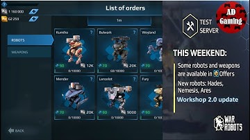 War Robots - Workshop 2.0  Components Conversion And New Robot Nemesis - Test Server