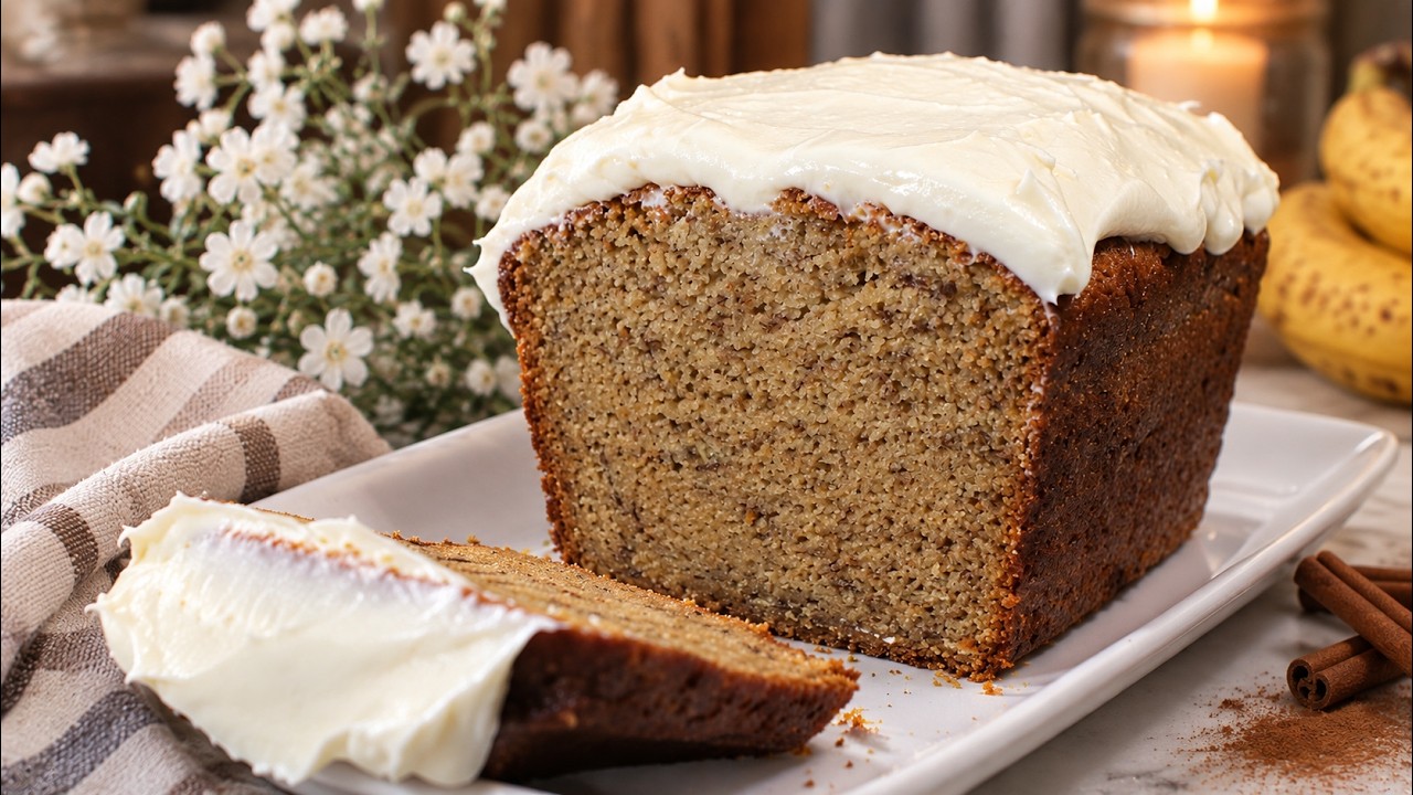 Easy Maple Cinnamon Banana Bread with Cream Cheese Frosting 🍌🍞