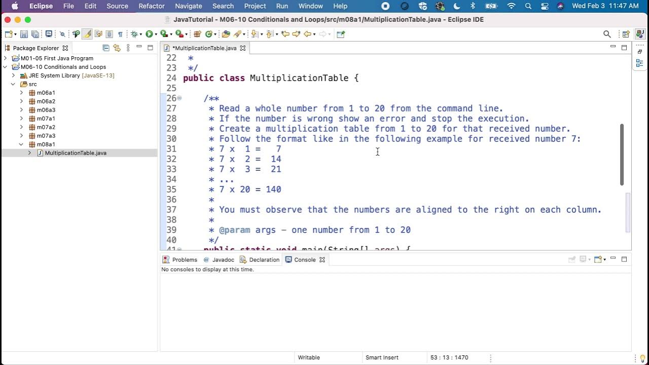 Java M08GA1P1 Multiplication Table - YouTube