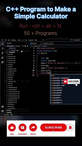 program to make a simple calculator in C++ | #youtube #ytshorts # ...