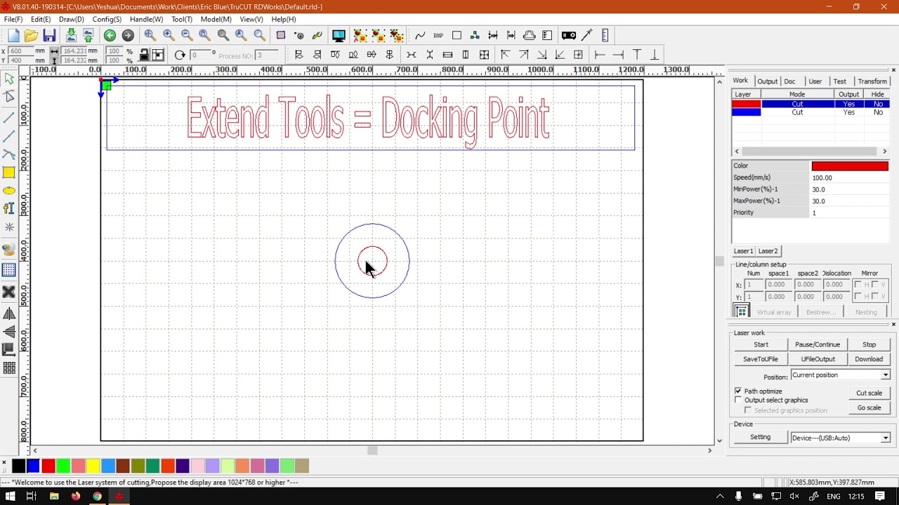 TruCUT RDWorks the Origin with a Docking Point (Part 9) Extended Tool