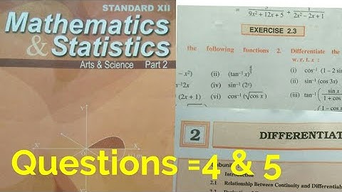 Exercise 2.3,Differentiation , Q4 and Q5,HSC,state board, 12th maths2,Derivative of Inverse function