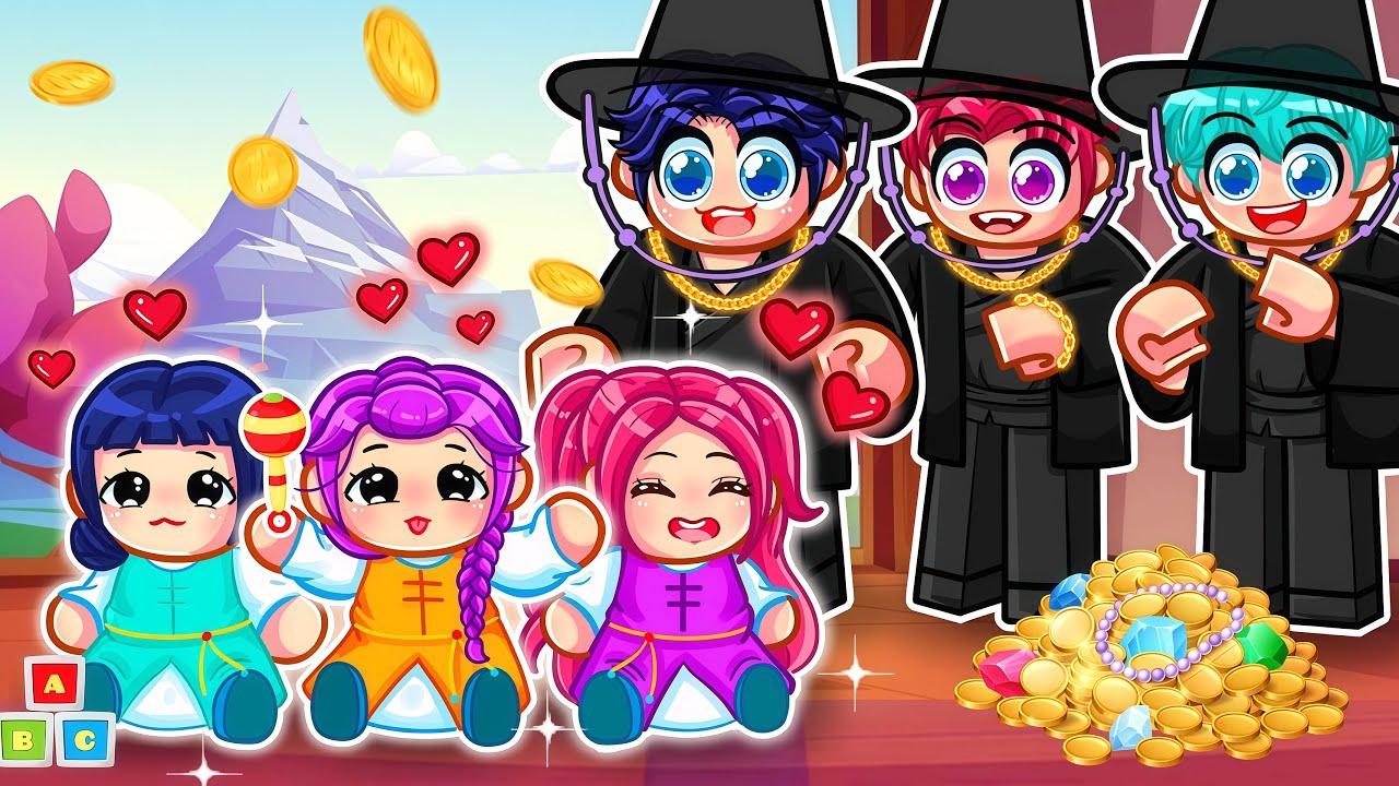 LOST TRIPLETS Get ADOPTED by RICH SAJA BOYS in Roblox! | Kpop Demon Hunters