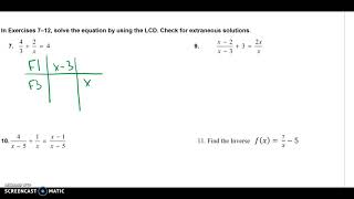 Chapter 7, Solving Rational Equations HW
