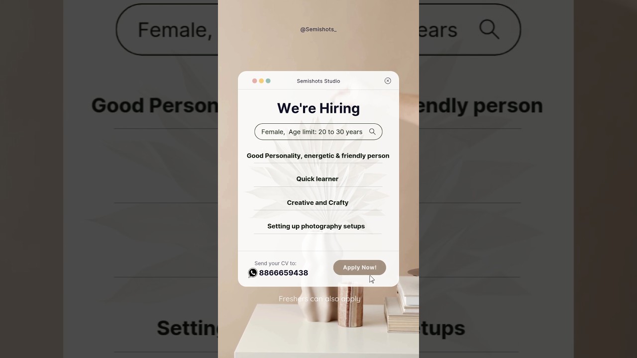 🚀 We’re Hiring! 🎉Join our Semishots Studio team and explore your creative side! ✨ #bhavnagar #job