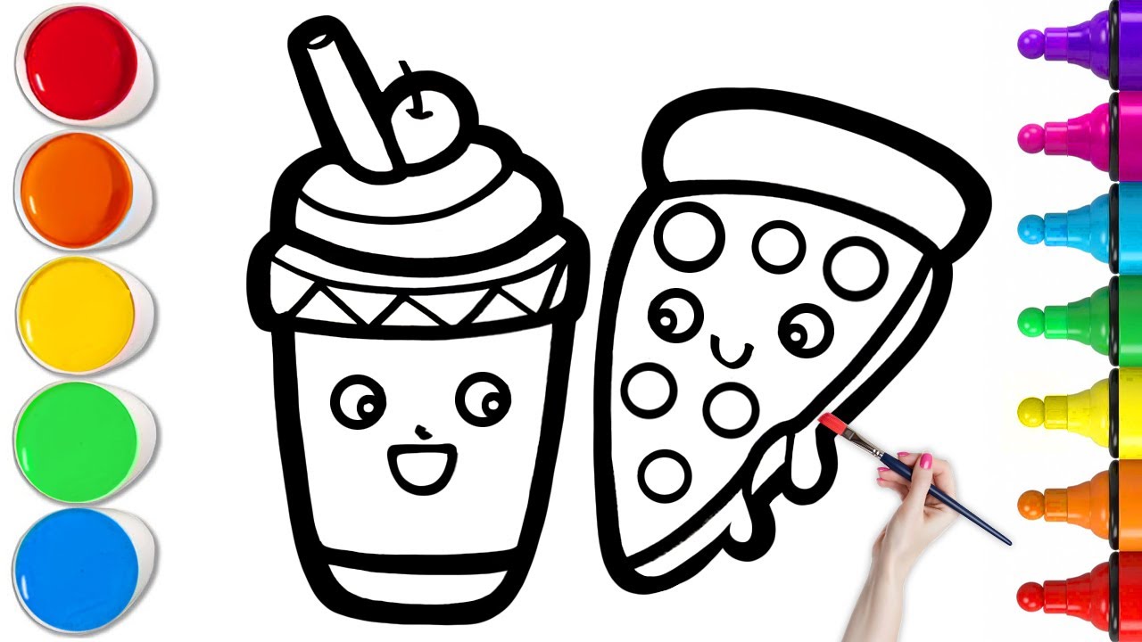 Как нарисовать фастфуд: пиццу и мягкое мороженое | Простой пошаговый урок
