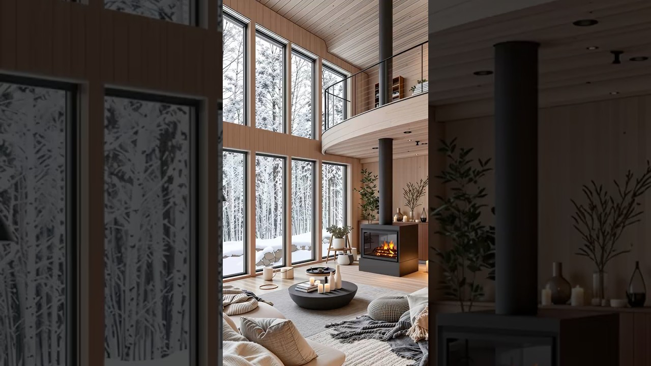 Nordic Winter Haven | Cozy Scandinavian Cabin with Fireplace & Snowy Forest Views