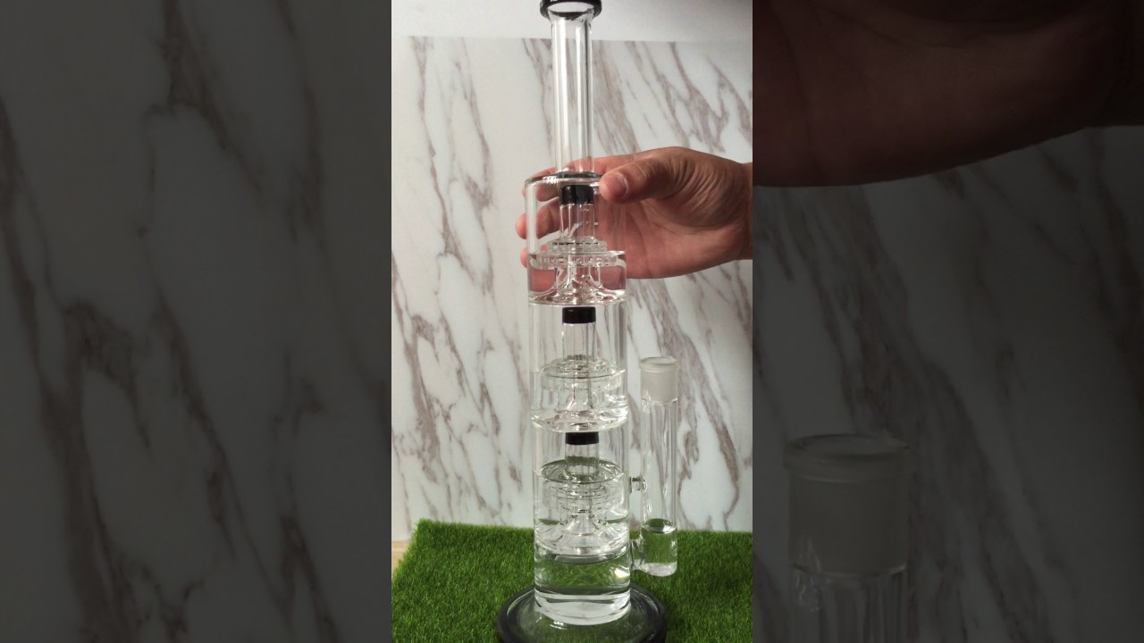 41cm Tall Glass Bongs Bong 3 Layer Recycler Honeycomb Perc three Function