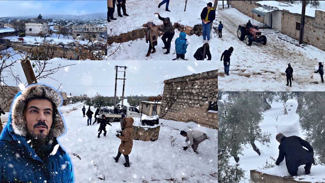بفرحة وبهجة لم نراها منذ 8 سنوات كيف حول أهالي القرية يوم ثلج إلى عيد؟