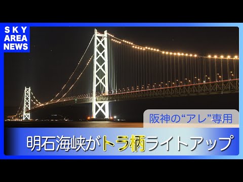 明石海峡大橋が阪神タイガース優勝祝いの粋な演出ライトアップ [23.9.17]【スカイエリアTV】