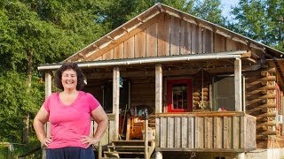 Mortgage Free For Life. Inspiring Women Shows How To Build A Log Cabin By Hand.