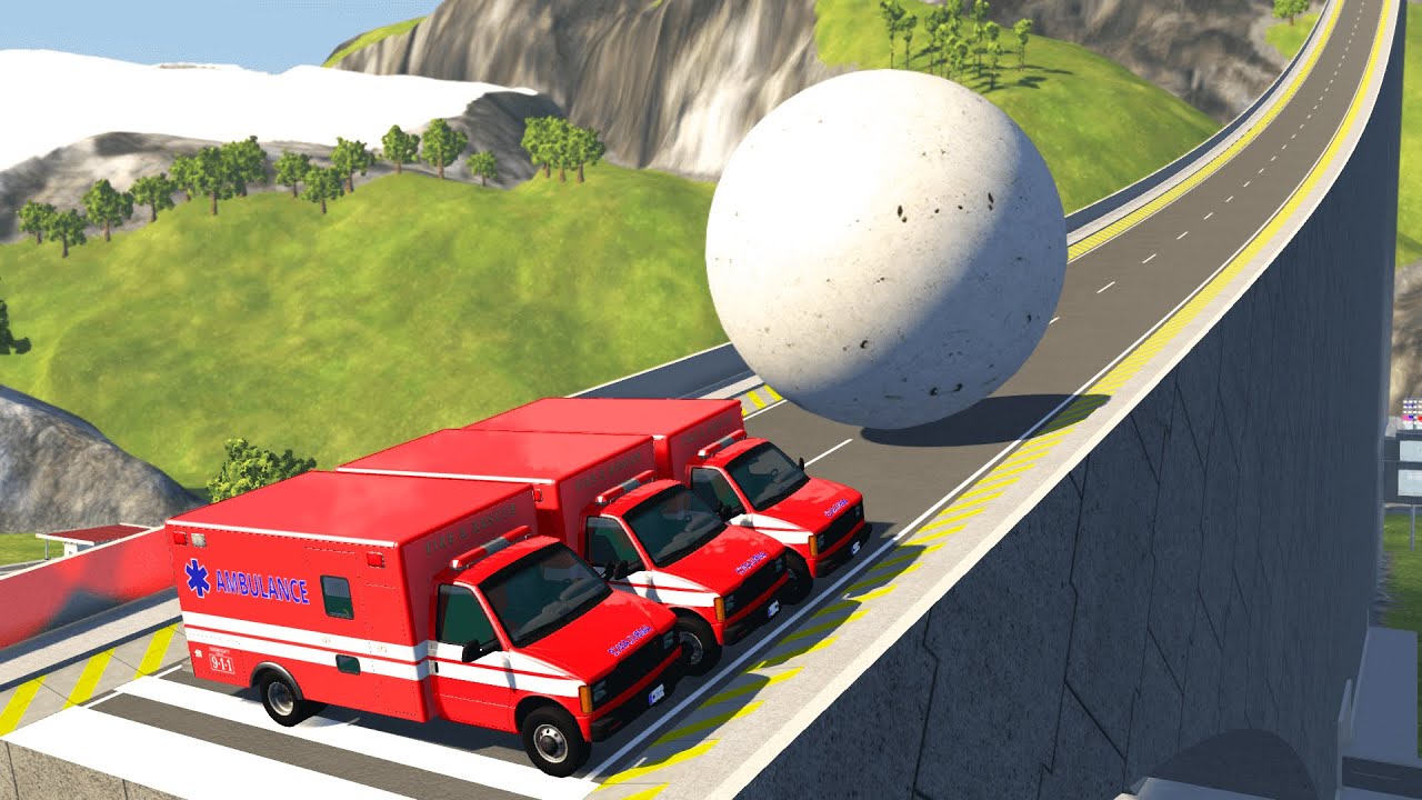 GIANT STONE BALL vs CARS – BeamNG.Drive