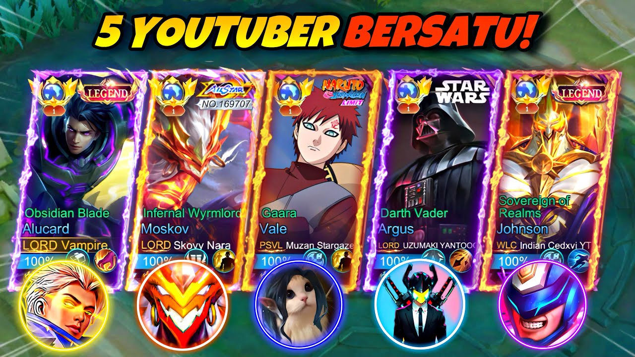5 YOUTUBER BERSATU TURUN RANK!! MATCH SERU DAN BRUTAL PARAH 🔥 | MLBB