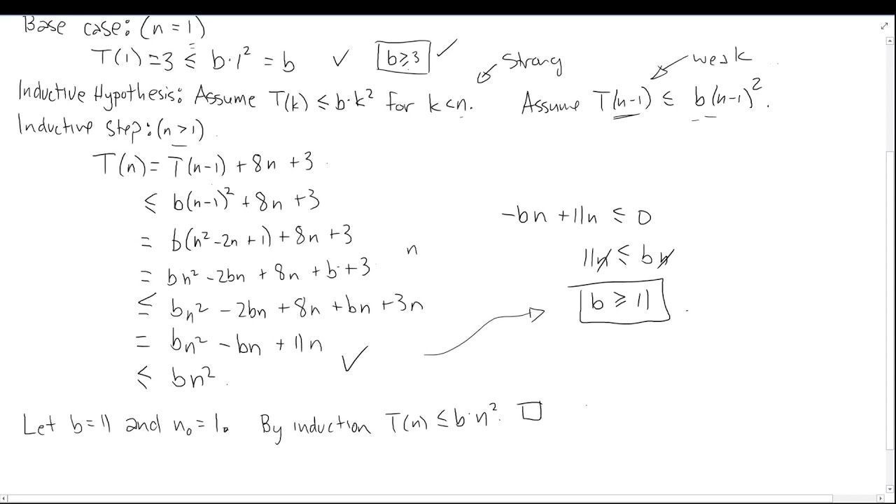 Using Strong Induction To Prove Bounds On A Recurrence Relation Discrete Math For Computer Science Youtube