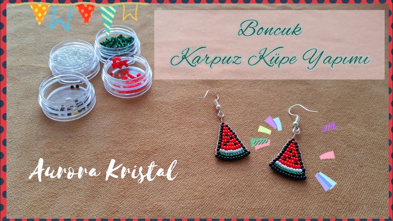 Boncuktan Kolay KARPUZ Küpe Yapımı 🍉 Takı Tasarım | Watermelon earring making with seed beads