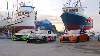 Red Bull 350z, Bagged Lexus IS350, Static Mazda Speed Down the Ship Dock (4K)