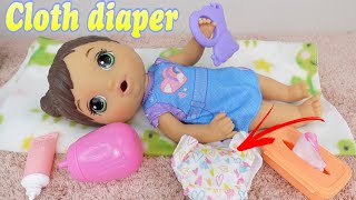 Feeding Baby Alive Play N change doll with Reusable Cloth Diaper