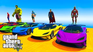 GTA V Mega Ramp On Super Cars, Bikes, Jets and Boats with Trevor and Friends Stunt Map Challenge