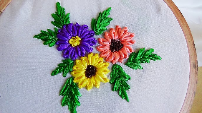 Hand embroidery Designs- Ribbon embroidery stitches for beginners. 