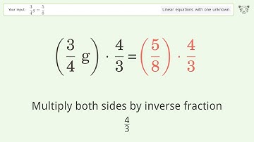 Linear equation with one unknown: Solve 3/4g=5/8 step-by-step solution