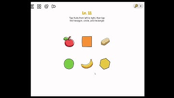 BRAIN OUT LEVEL 11 TAP FRIUT FROM LEFT TO RIGHT, THEN TAP THE HEXAGON, CIRCLE AND RECTANGLE