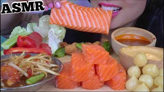 ASMR SUSHI GRADE SALMON SLAB SASHIMI + FIRE SAUCE + SPICY MAYO (EATING SOUNDS) NO TALKING | SAS-ASMR