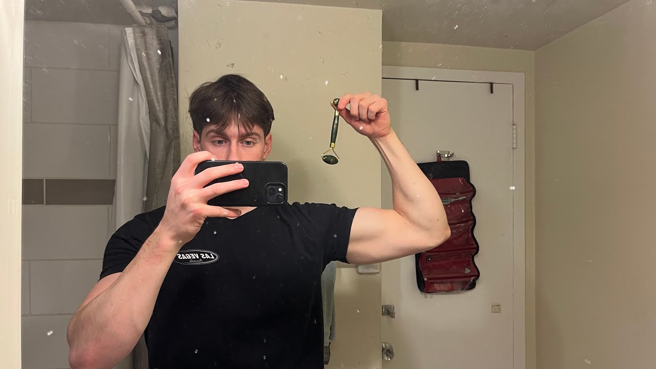 Bodybuilder Uses Jade Roller (No Talking)