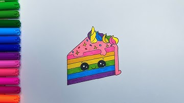 How to Draw a Unicorn Rainbow Cake Slice Cute / Easy Drawing