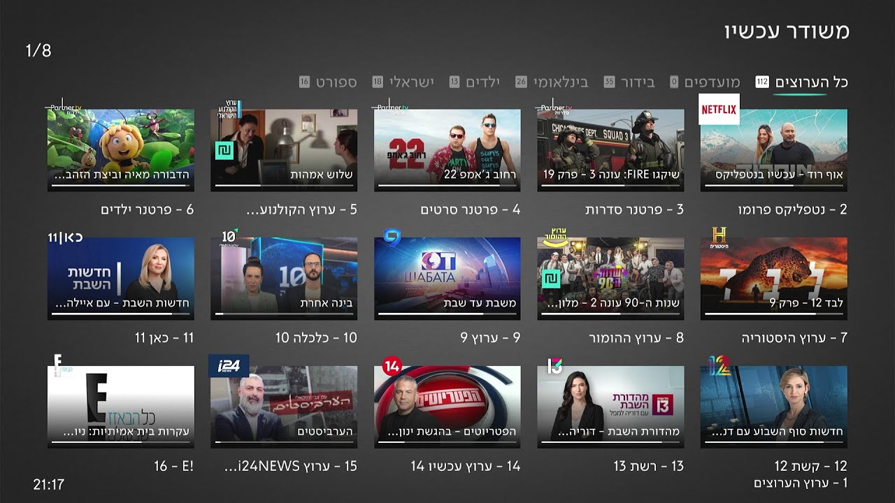 זפזופ בין כל ערוצי Partner tv טרם סגירתו - 18.10.2025