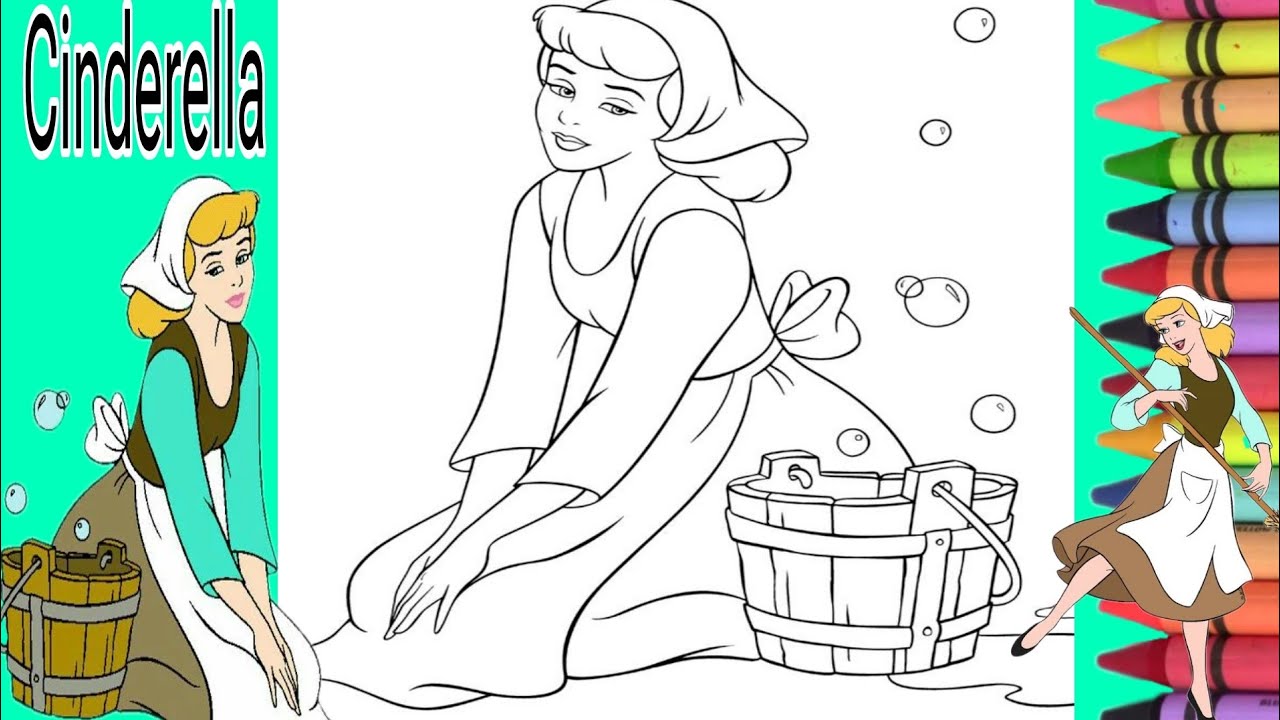 Coloring Cinderella In Cleaning Dress|Cinderella Coloring page/Coloring book for kids - YouTube