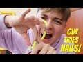 GUY REACTS TO NAILS FOR A DAY! (PART 2) *BROKE A NAIL*