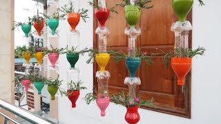 Recycle Colorful Vertical Gardening Plastic Bottles, Portulaca Garden On The Balcony