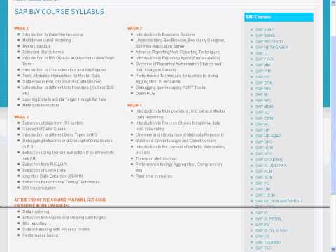 SAP BW (Business Information Warehouse) Course Content - SAP BW Online Training - Training Aspirants
