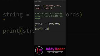 Python's String join method #pythonforbeginners #pythontricks #programmingtricks #shorts