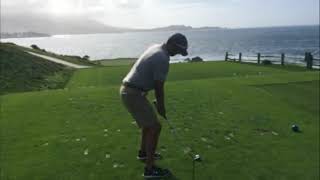 Jordan Spieths caddie Michael Greller shanks one in the sea!