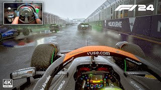 F1 24 Season - McLaren MCL38 in Australian Grand Prix Wet - Steering Wheel Gameplay