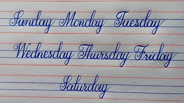 Days of the week with spellings in cursive handwriting || Days name in english !