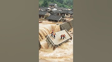 : "Terrifying Flood Rescue: Bridge Collapse Caught on Camera!"  #extremeweather #heavyrain #disaster