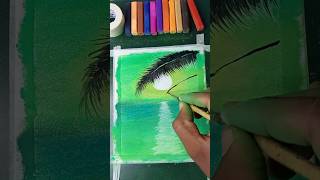 Green Sunset Scenery Drawing with Soft Pastels for Beginners step by step#shorts #pastel