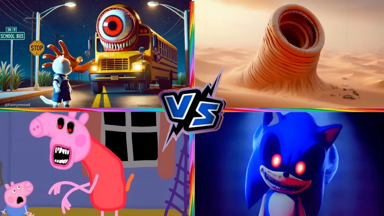 School Bus Vs Erosion Worm Vs Peppa Pig Exe Vs Sonic Exe | Tiles Hop Monster EXE | Tiles Hop!