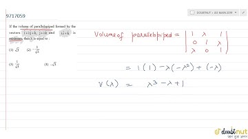 If the volume of parallelopiped formed by the vectors `hati+lamdahatj+hatk,hatj+lamdahatk