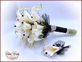 24 virágos Fehér Kála örök-csokor fekete díszítéssel + kitűzővel Tika-virág munkáimból