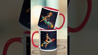 Vintage Pin-Up Rocket Mug 🚀 Double-Sided Pinup Design | Retro Space Girl Coffee Cup