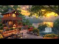 A beautiful golden sunset by cozy coffee porch ambience  relaxing jazz music to calm your anxiety