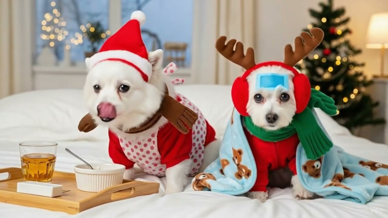 Cute Puppy Goes To Christmas Market For The First Time With Mom Dog ​​