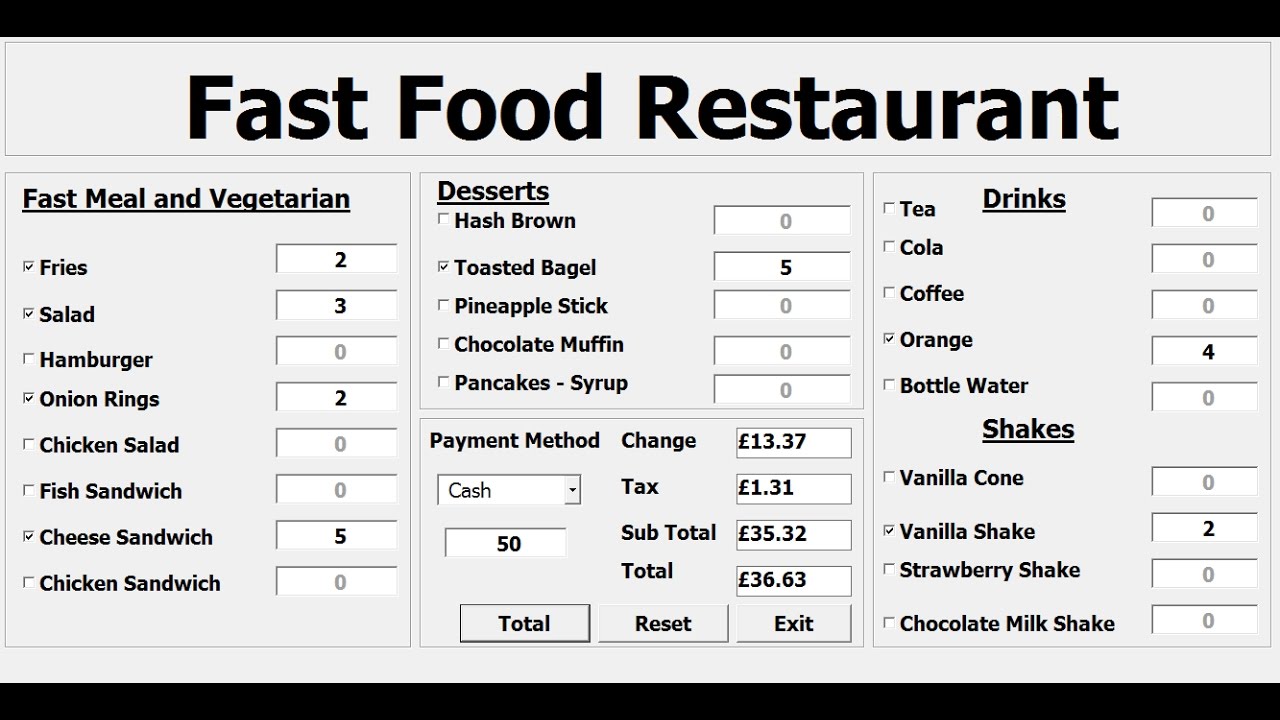 business plan excel fast food