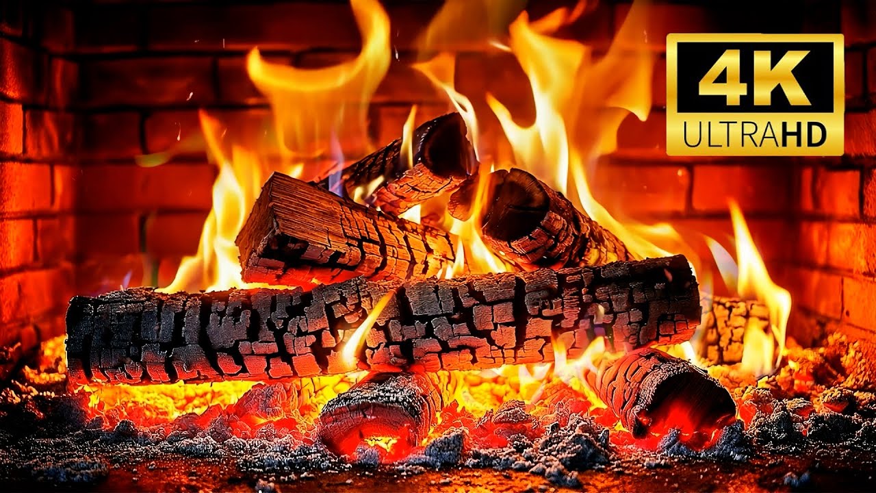 Рождественский камин с горящими поленьями 🔥 12 часов успокаивающих звуков потрескивания огня 4K